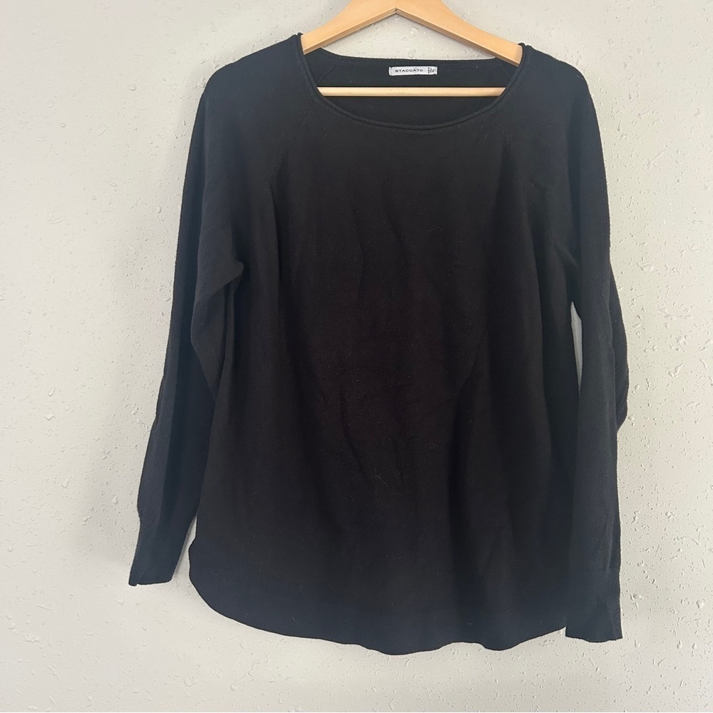 Staccato Elegant Black Long Sleeve Blouse Crewneck Sweater Casual Neutral Comfy